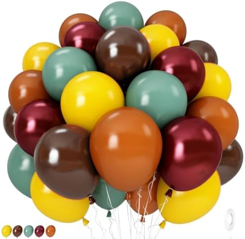 Fall Balloons, Burnt Orange Terracotta Mustard Yellow Burgundy Sage Green Coffee Brown Autumn Fall Color Balloon for Thanksgiving Harvest Safari Baby Shower Woodland Dinosaur Birthday Party Decoration by Isndare