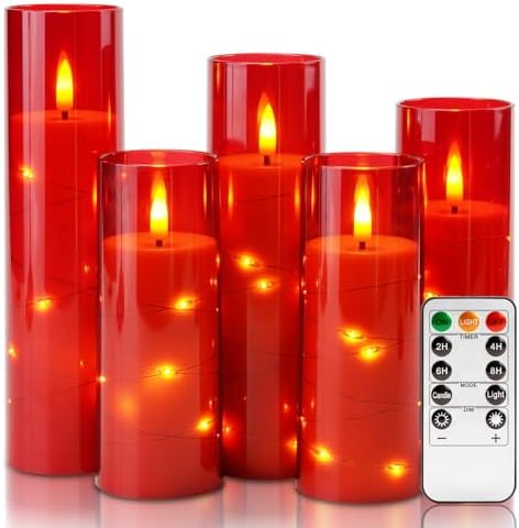 Homemory Flickering Flameless Candles with Remote, Red LED Pillar Candles by Homemory