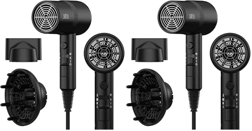 AINA Diffuser Hair Dryer Full-Featured Blow Dryer 110V/1600W(Vader Black) (Pack of 2) by Aina