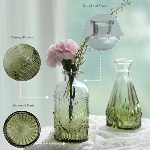 Bud Vases Set of 12,Glass Bud Vases in Bulk,Small Flower Vases for Centerpieces,Mini Vintage Vase for Wedding, Home Table Decor,Christmas,Party Decoration,Green - Image 5
