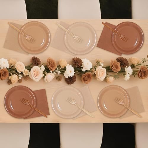 Serves 35 Guests Gradient Brown Plates and Napkins Party Supplies - Image 6
