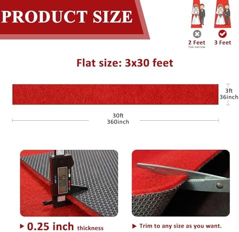 Extra Thick Red Carpet Runner for Party, 3ft x 30ft Red Runner Rug - Image 2