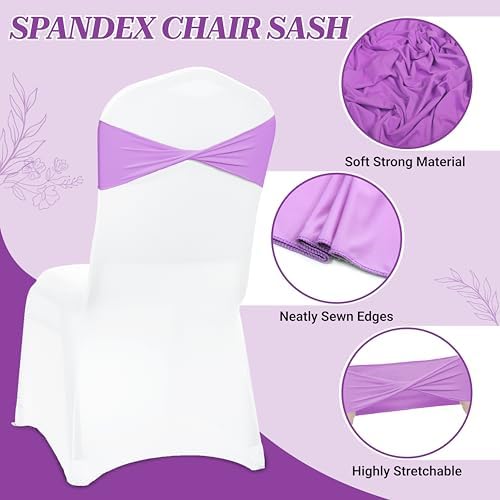 MDS Pack of 125 Spandex Chair Sashes Without Slider Buckles – Light Purple - Image 3