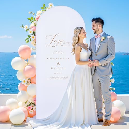 6.6 ft Arch Backdrop Cover White - Double-Sided Spandex Arch Covers Stretchy Backdrop for Balloon Arches Birthday Party Baby Shower Banquet Wedding Photo Background - Image 4