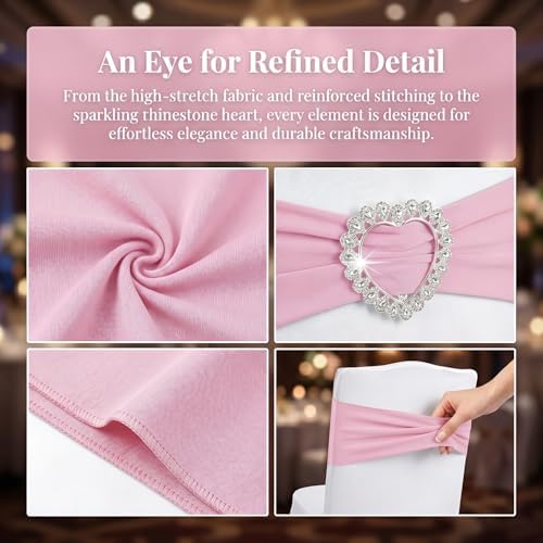 150 Pieces Chair Sashes & Bows - Stretch Spandex Chair Cover Band with Buckle for Wedding, Hotel Banquet, Birthday Party & Home Bulk Decorations(Pink) - Image 4