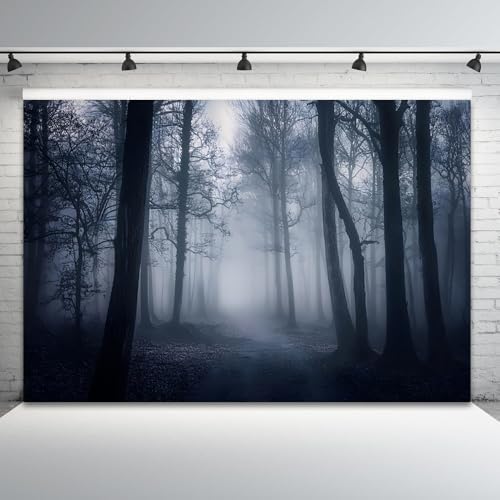 Misty Forest Backdrop for Horror Halloween Party Spooky Dark Woodland Path Foggy Trees Scary Night Background Photography Photo Booth Studio Props 10x8ft by CRTPODHomeDecor
