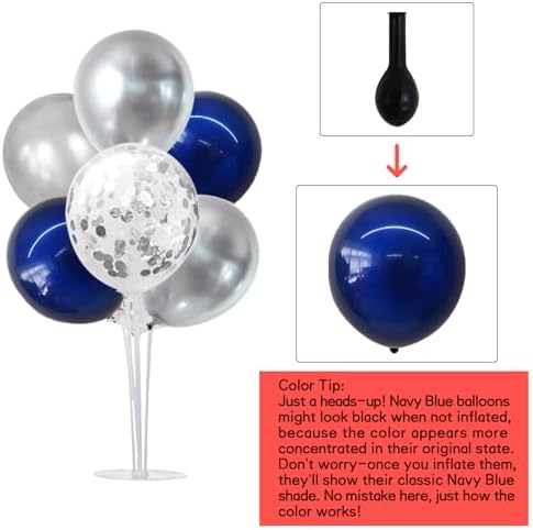 TONIFUL 6 Set Navy Blue Silver Balloon Stand Balloon Centerpieces for Table - Image 2