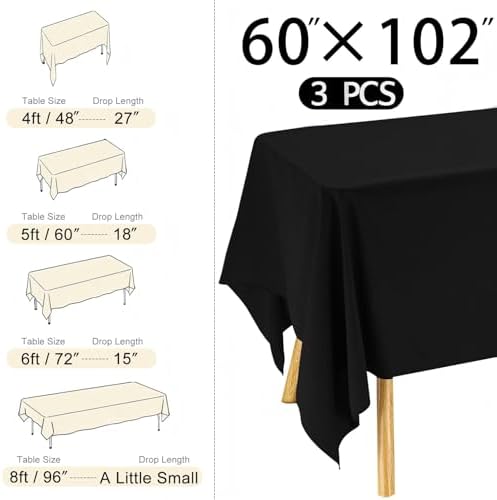 3 Pack Rectangle Black Table Cloth Bulk Washable Polyester Table Cover for Wedding Dining Table Buffet Parties Banquet Decoration（60x102Inch, Black） - Image 2