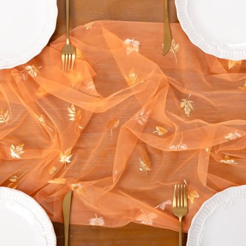 Gold Gauze Table Runner Fall Maple Leaf Sheer Party Centerpiece Table Decor - Image 4