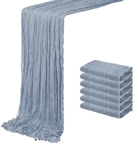6 Pack Dusty Blue Cheesecloth Table Runner 20 x 120 inch Gauze Table Runners 10 FT Long,Semi Sheer Boho Cheese Cloth Fabric Table Runner Bulk for Wedding,Party,Baby Shower,Bridal Shower Decoration by ACSUIT