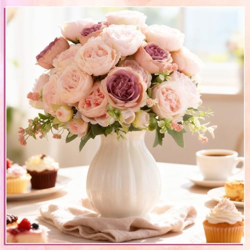 Geosar 24 Bundles Artificial Peonies Flowers,Dusty Rose, Champagne Pink - Image 5