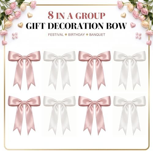 1 Strings Pink White Bow Garland Banner Decorations, Pre-Strung Satin Ribbon Bows for Birthday, Baby Shower, Bridal Shower, Coquette Girls Room, Bow Themed Party, Wedding, Christmas Tree Decorations - Image 2
