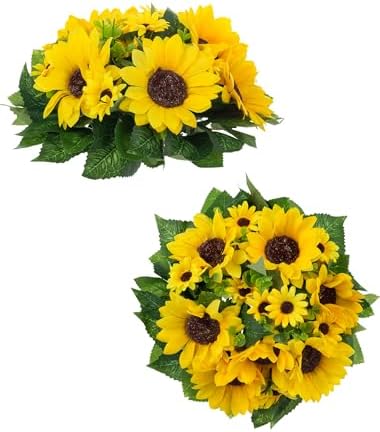 BLOSMON Sunflower Artificial Flowers Ball - 2 Pcs Fake Sunflower Flowers CenterPieces Decoration for Wedding Table Silk Kissing Floral Arrangements for Home Party Event DIY Decor by Blosmon
