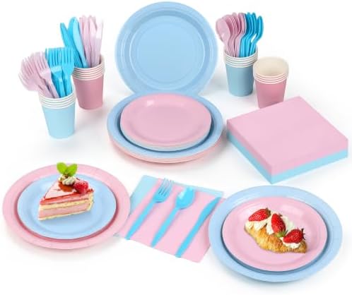 Kochorie 216 Pcs Gender Reveal Party Supplies Set, Pink and Blue Disposable Paper Tableware Set 7 inch & 9 inch Plates Cups Napkins Cutlery for Birthday Baby Shower Party Decorations, Serve 24 by Kochorie