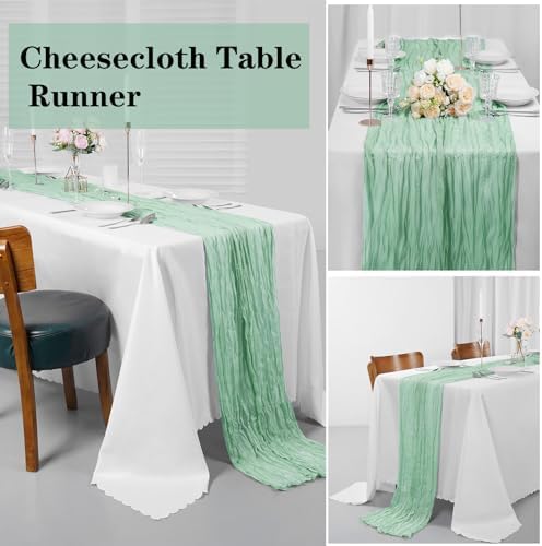 Bailarina 12 Pack Cheesecloth Table Runner 17x108 Inch Long Gauze Cheese Cloth 9ft Wrinkled Sheer Table Runner for Wedding Reception Birthday Party Table Decoration (Grey Green) - Image 5