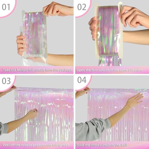 Melsan Iridescent Transparent Foil Fringe Backdrop with Extra Backup Tape - Image 7