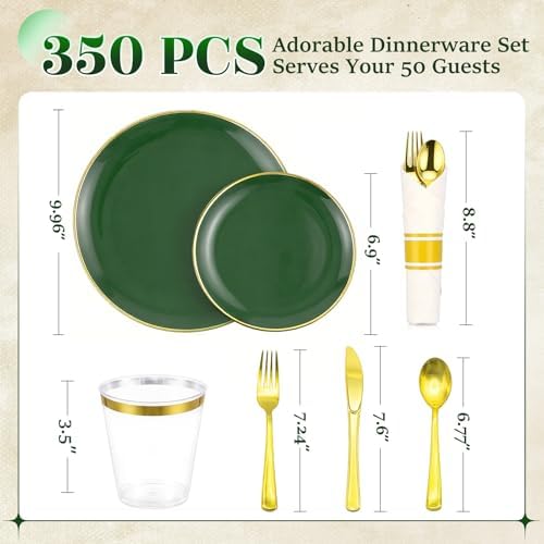 Green Gold Dinnerware Set Disposable Plates for 350PCS 50 Guests - Image 5