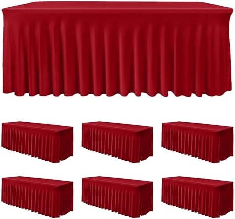 6 Pack Red Tablecloths Spandex Table Covers 6ft for Christmas Decor by HolidayIdeas