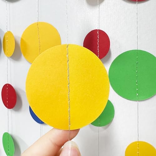 Mario Party Decorations Circle Dot Garland Red Blue Yellow Green Hanging Paper Polka Dot Streamer for Birthday Wedding Bridal Shower Carnival Circus Clown Fiesta Party Supplies - Image 4