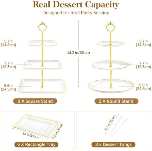 13 Pcs Dessert Display Set, 4 3-Tier Cupcake Stands, 6 Trays & 3 Tongs - Image 3