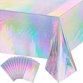 12 Pack Iridescence Plastic Tablecloths Shiny Disposable Laser Rectangle Table Covers Holographic Foil Tablecloth Iridescent Party Decoration Birthday Bridal Wedding Christmas 54" x 108"(Laser) by EnjoyYourFunnyParties