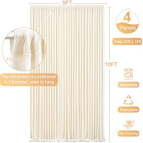 4 Panels Champagne Backdrop Curtain for Parties Wedding Baby Shower Wrinkle Free Photo Curtains Backdrop Drapes Fabric Decoration for Bridal Shower 20ft(W) x 10ft(H) - Image 5