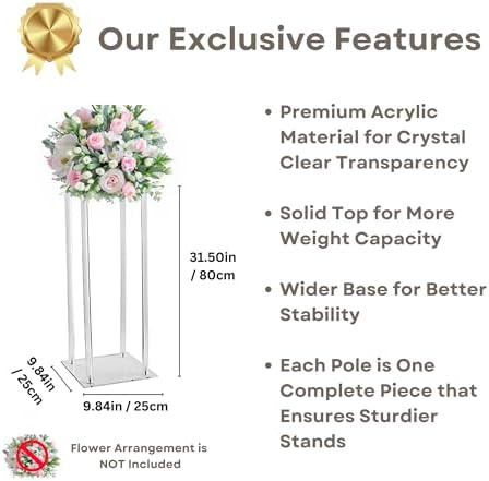 2 Pcs 31.5" Tall 9.84" Dia Acrylic Flower Stands for Weddings, Heavy Duty Clear Tall Centerpiece Risers for Reception Tables, Modern Geometric Column Pedestal for Party Decor, Events, & Anniversaries - Image 3