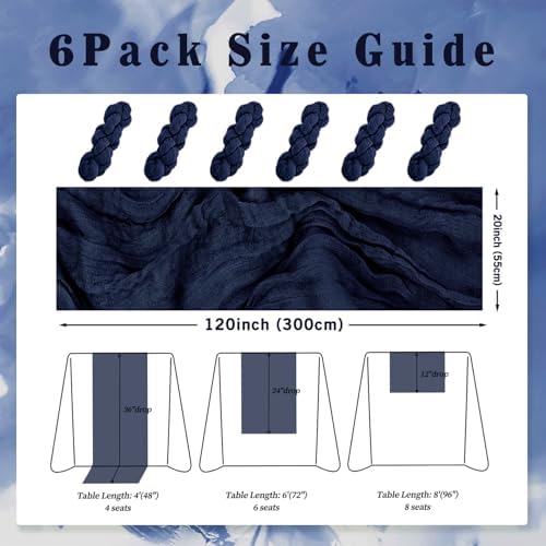 6 Pack Navy Blue Cheesecloth Table Runner 10FT Boho Fabric Rustic Cheese Cloth Table Runner for Wedding Bridal Shower Baby Shower Gauze Sheer Birthday Party Table Decorations 20 x 120 Inch Long - Image 2