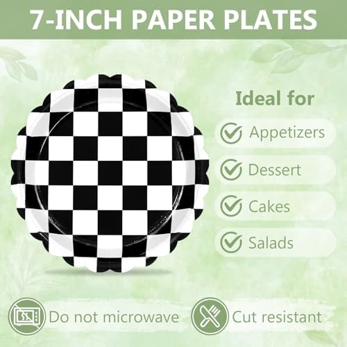 75 Pcs Black Checkered Paper Plates and Napkins&Forks for Party, 7inch - Image 6