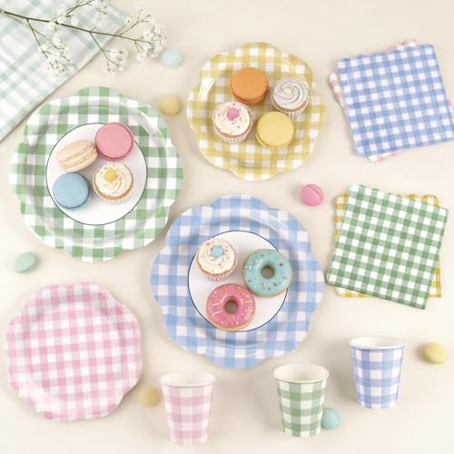 200Pcs Gingham Plates and Napkins Party Supplies in 4 Colors for 24 Guests - Image 5