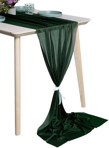 Pack of 15 Chiffon Table Runners 29 x 120 Inch, 14FT Long - Hunter Green by MDS