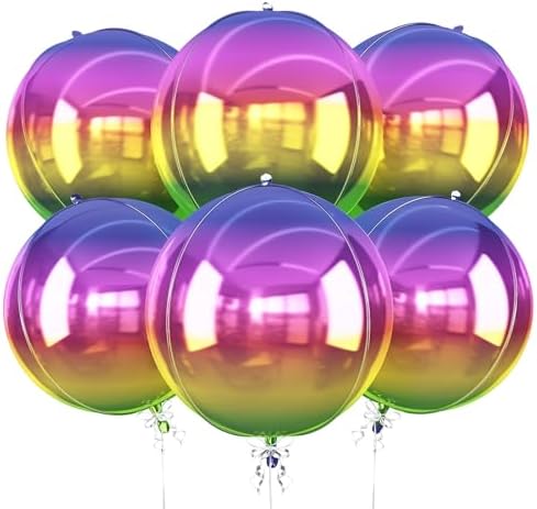 Gradient Rainbow Round Foil Balloons Birthday Prom Decor 22 Inch 6 Pcs by vibzox