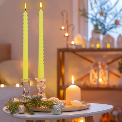 Yellow Spiral Taper Candles, 12 Pack 10 Inch Unscented - Image 6