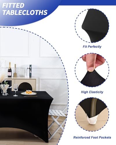 Fixwal 6 Pack Black Spandex Tablecloth 6 Foot Fitted Table Cover - Image 4