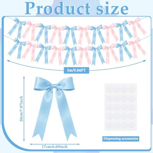2 Strings Pink and Blue Bow Garland Banner, Gender Reveal Decorations - Image 2