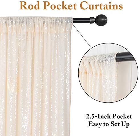 ShinyBeauty Ivory Sequin Backdrop 2 Pieces Photograph Backdrops 7FTx7FT Beige Backdrop Curtains Panels Sparkly Background Glitter Curtain for Wedding,Party,Baby Shower Backgrounds - Image 3