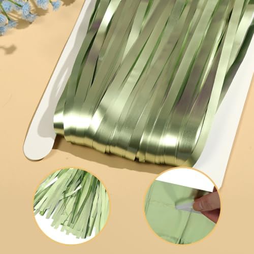 10 Pack Sage Green Foil Curtain Backdrop 3.2ft x 9.8ft Metallic Tinsel Foil Fringe Curtains Streamer Backdrop for Birthday Party Halloween Christmas New Year Party Supply (Matte Sage Green) - Image 4