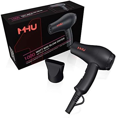 Professional Mini Travel Hair Dryer for RV 1000 Watts Ceramic Ionic Blow Dryer for Kids Plus Concentrator, Black - Image 2