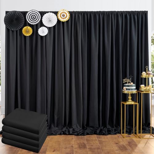 20 ft x 10 ft Thick Black Backdrop Curtain for Parties, 4 Panels Black Polyester Wedding Backdrop Drapes for Birthday Photography Background Party Backdrop Home Decorations by Outpain