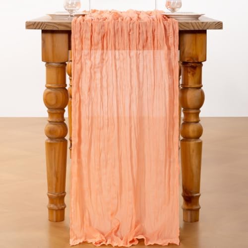 DeZerlor Peach Cheesecloth Table Runners 2 Pack Summer Boho Runners - Image 3