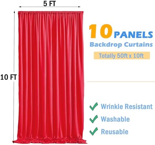 10 Panels 5x10ft Red Backdrop Curtains for Parties, Wrinkle Free Red Photo Backdrop Drapes Back Drop Cloth Drapery for Wedding Birthday Photography Baby Shower Background Decor - Image 4