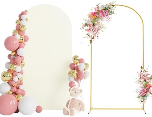 Wokceer 6.6FT Arch Backdrop Stand and Cover Set,Arch Stand with Ivory Cover by Wokceer