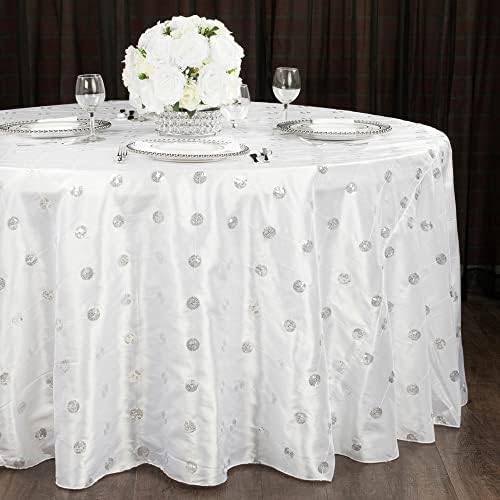 CVL 1 Pc, Sequin Embroidery Taffeta 120" Round Tablecloth - White(Machine Washable) for Home & Events Decor - Image 2