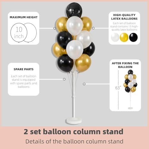 HIINS 10" Black Gold Balloon Column Kit Set of 2 With Base&Pole,Backdrop Decor for Party - Image 3