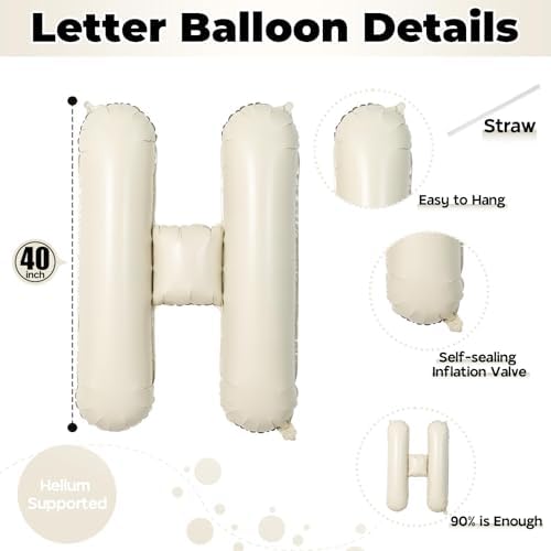 40 Inch Cream HBD Balloons for Boho Birthday Party Decorations, Giant Beige HBD Letter Foil Mylar Balloon Banner Helium Supported, Ivory White Sand Neutral Happy Birthday Sign for Girls Women Boys Men - Image 2