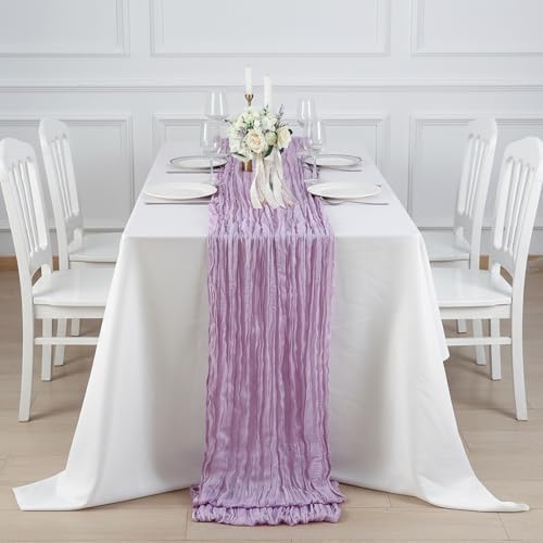 1 Pack Lilac Purple Cheesecloth Table Runner 120 Inch Boho Wedding Decor - Image 4