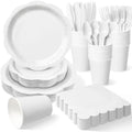 Disposable Party Supplies Set for 25/50 Guests, Heavy Duty Paper Plates & Napkins Set with Cups & Cutlery, 7" & 9" Decagonal Plates Tableware for Wedding, Birthday, Baby Shower (White, 175 Pcs) by Unknown