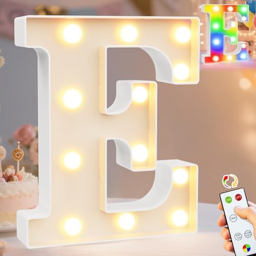 Pooqla LED Light Up Letters, Warm White and Colorful Lighted Marquee Letters with Remote, Lighted Letter for Party Birthday Decorations, Gift for Girls Boys Night Light, Wedding Home Decor, Letter E by Pooqla