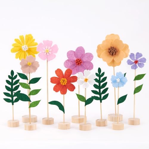 11Pcs Wildflower Party Decorations with Wooden Base, Felt Flowers by BalunAdmhail