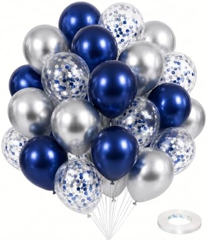 Navy Blue and Silver Balloons, 12 Inch Dark Midnight Blue Metallic Silver Latex Balloons Set for Boys Baby Shower Men Birthday 2026 Graduation Fathers Day Anniversary Denim Party Decorations by Isndare